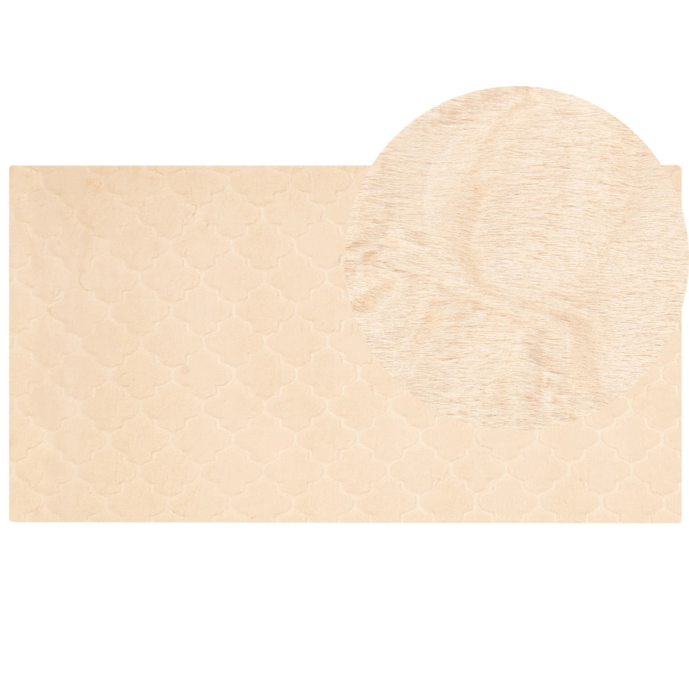 Tappeto in pelle sintetica di coniglio beige 80 x 150 cm motivo a rete soggiorno camera da letto