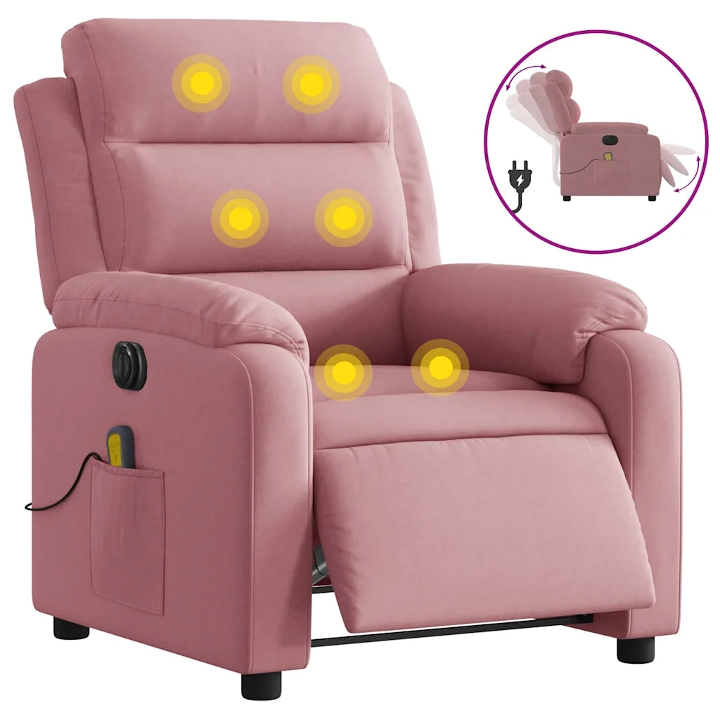 Poltrona Massaggiante Reclinabile Elettrica Rosa Velluto 3205085