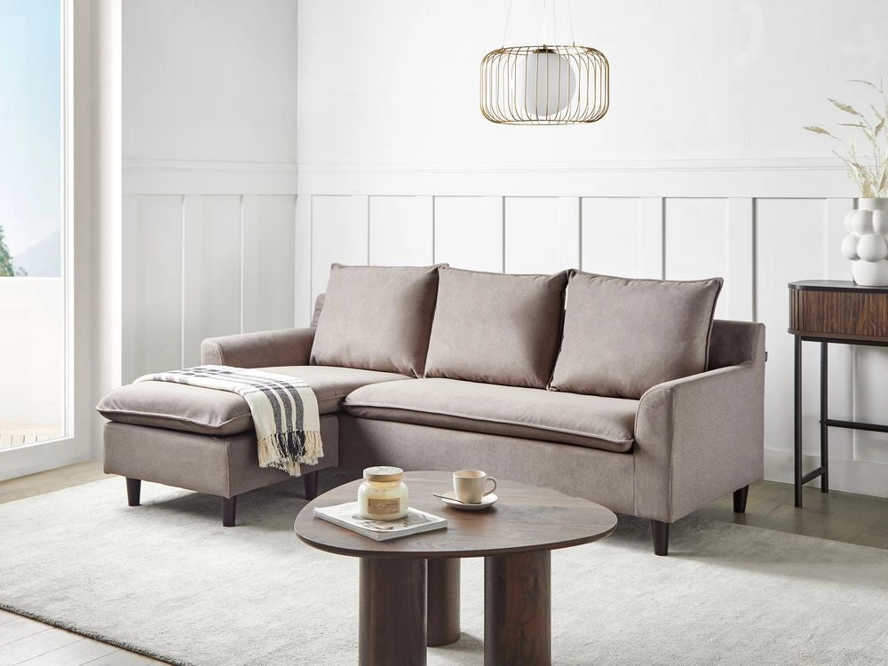 Divano componibile angolare in tessuto tortora lato destro Cuscino schienale stile moderno