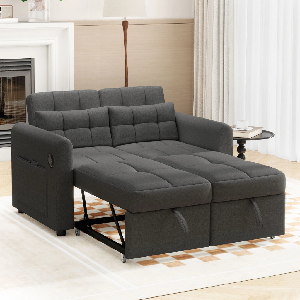 DIVANO LETTO 3-IN-1 142x85x83 cm Grigio in Cotone e Lino