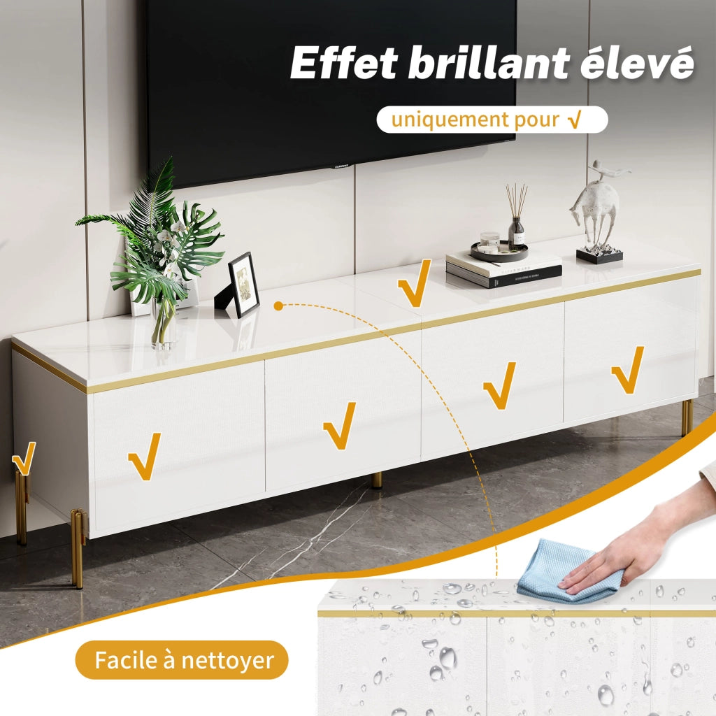 Set Mobile TV e Tavolino da Caff?? con 2 Ante; 2 Cassetti e Vani Nascosti; per Soggiorno; Pannello di Particelle; Bianco