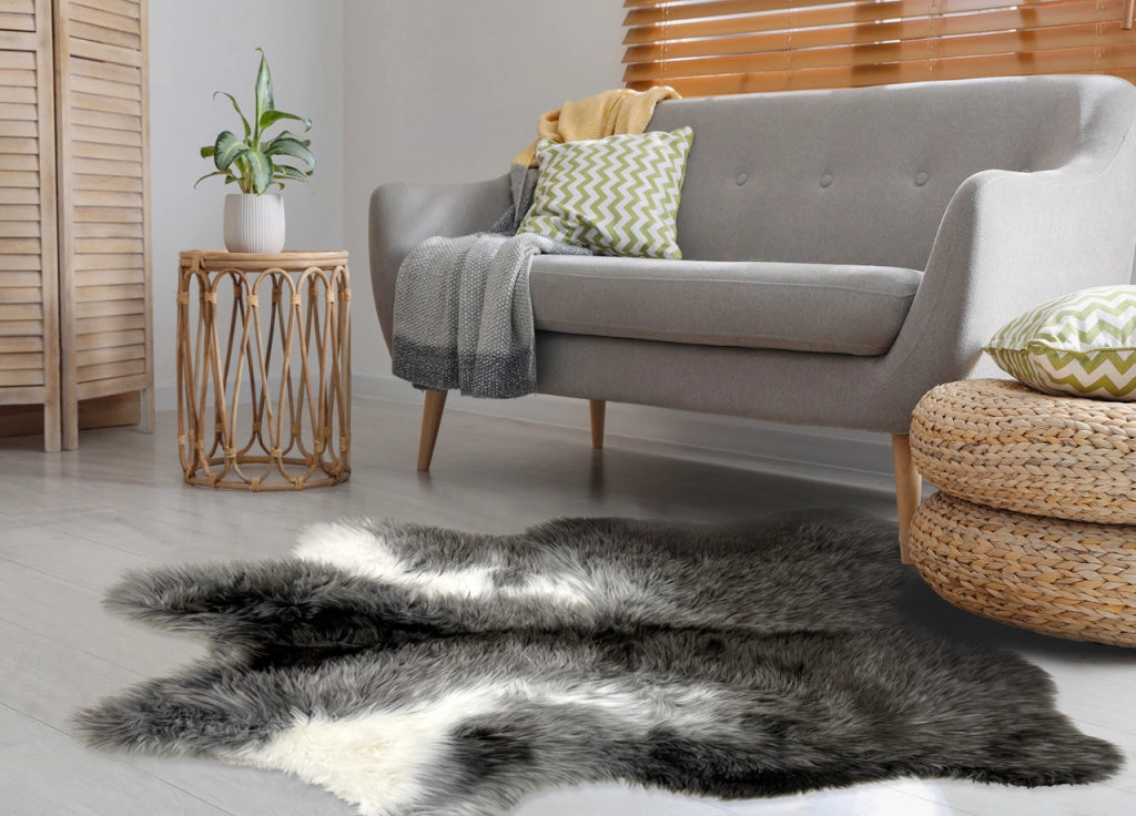Tappeto Peloso In Pelliccia Ecologica Sagomato Modello Islanda Varie Misure - 130x150cm - Grigio Melange
