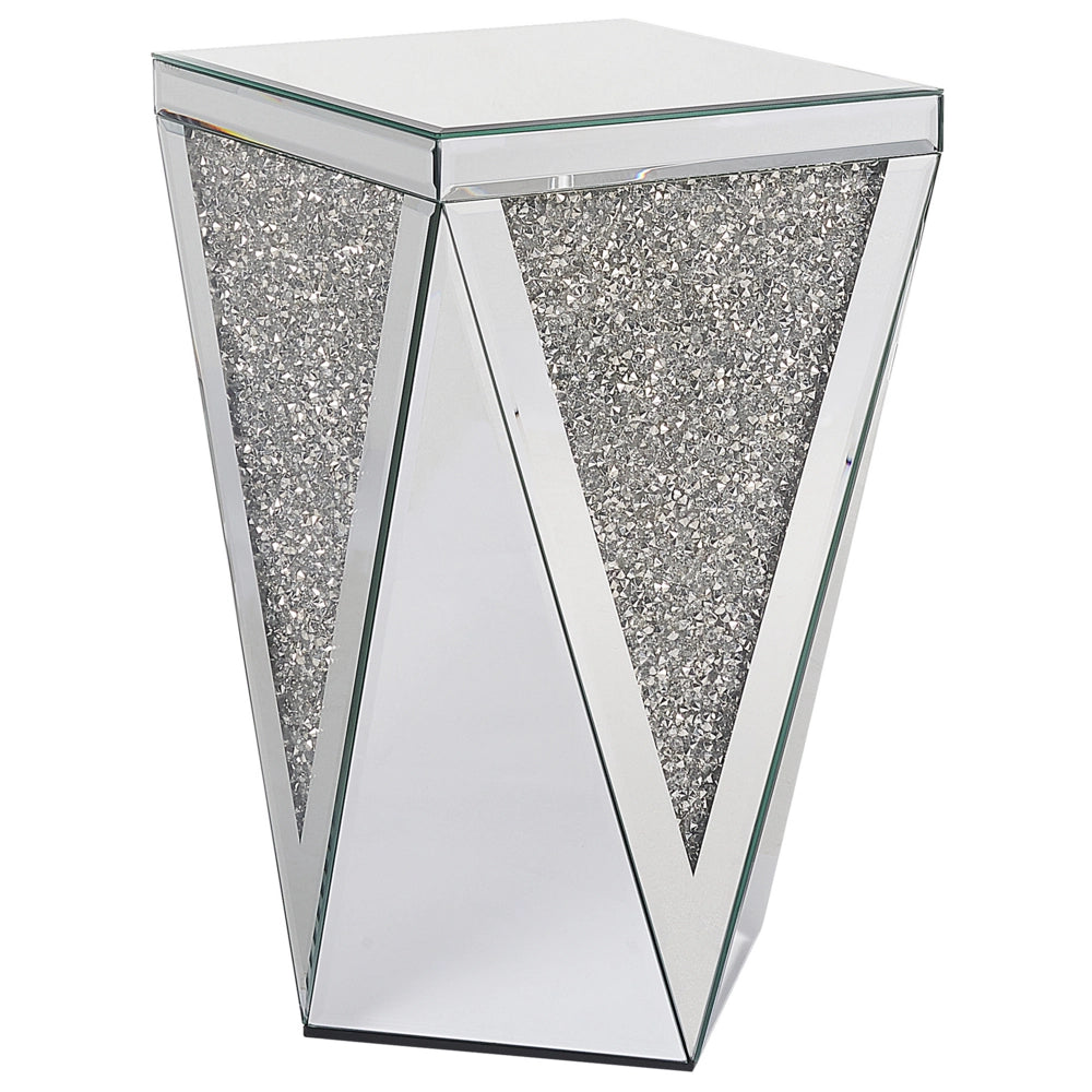 Tavolino Argento Vetro Specchio Fine Comodino Design Glam Soggiorno Camera da letto