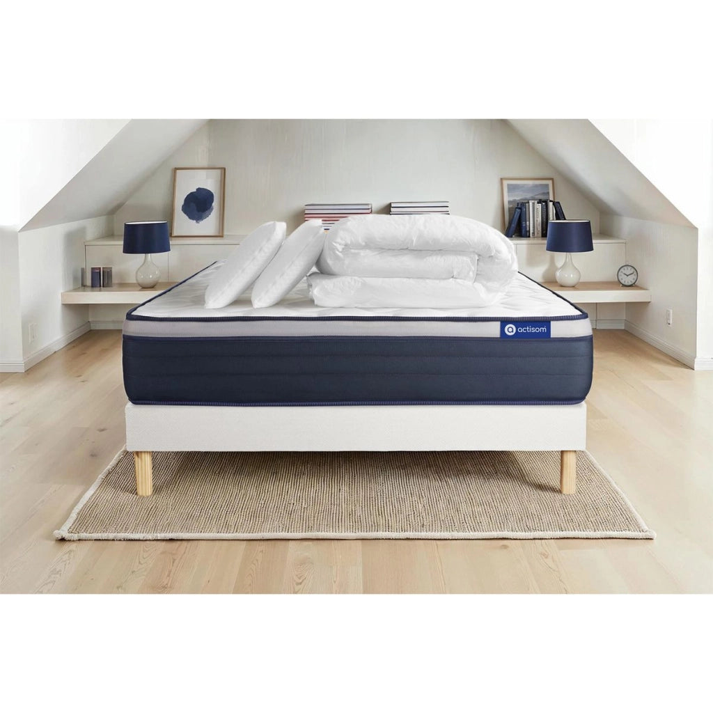 Pacchetto letto completo - Materasso 200x200cm + Box spring con doghe (kit) + 2 cuscini + Piumino - Actimemo Max