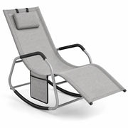 Sedia A Dondolo Ergonomica Poltrona Relax Con Cuscino Antiribaltamento E Tasca Laterale Da Giardino Terrazzo Con Struttura In Acciaio Rivestimento In Textilene 151 X 56 X 90 Cm Grigio