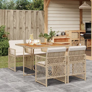 Set da Pranzo da Giardino 5 pz con Cuscini Beige in Polyrattan