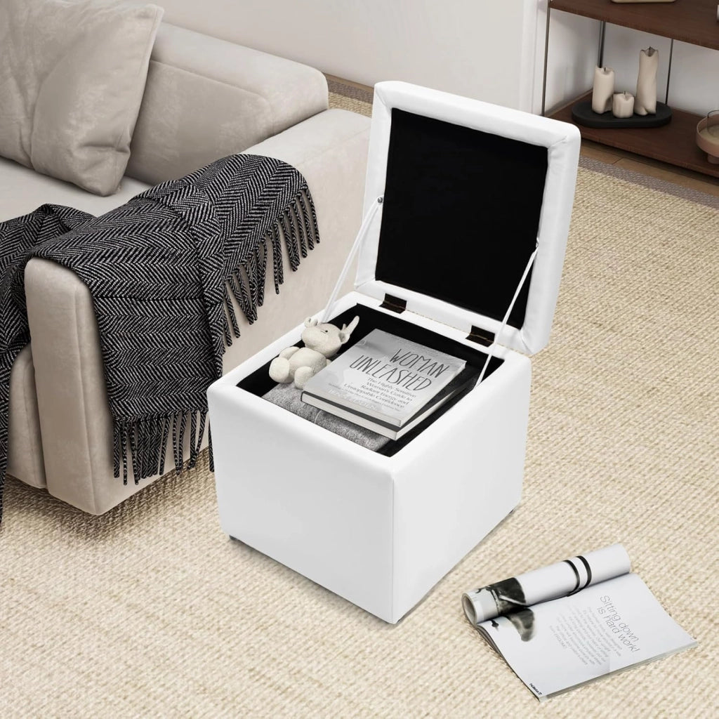 Pouf Contenitore Quadrato, Cubo Poggiapiedi di 30 L, Carico Max. 150 kg, 40 x 40 x 40 cm (Bianco)