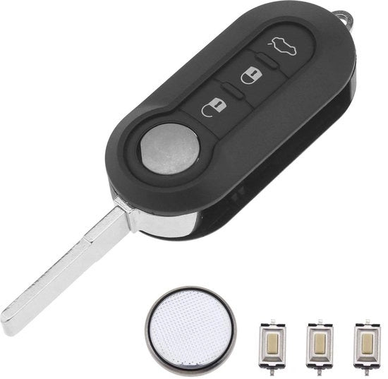 Kit di riparazione per chiave - Nero - 3 tasti - Adatto per Fiat 500 Ducato Doblo Punto - Coltello non affilato