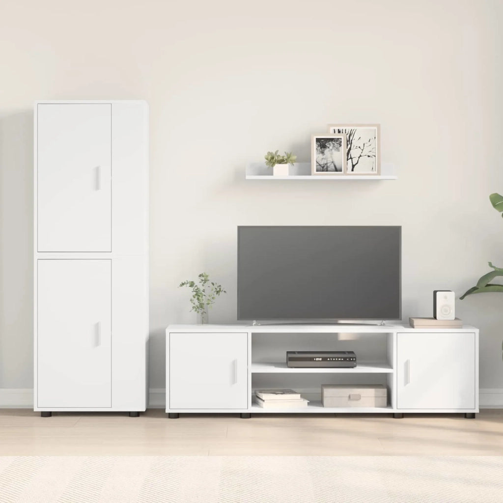 Set mobile TV Montaggio a parete 4 pcs Bianco Legno multistrato