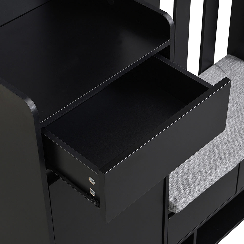 Portaabiti con panca imbottita - Xylo - H180/L100/P35 cm - Nero - Multifunzionale con porta scarpe e lavagna