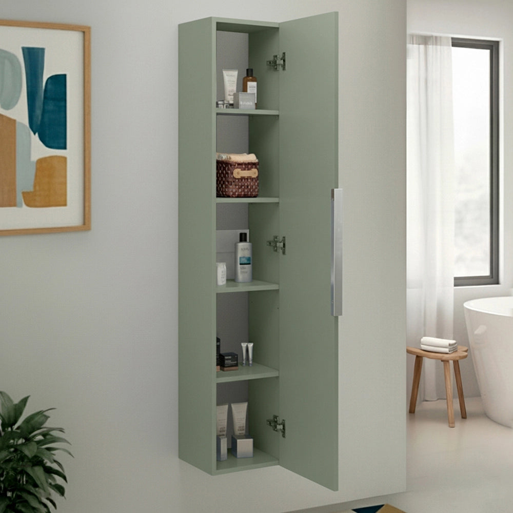 Colonna bagno sospesa 150 cm verde opaco con anta soft close Elva