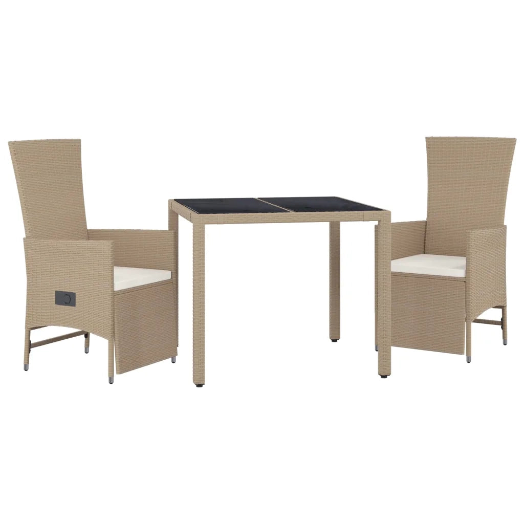 Set da Pranzo da Giardino 3 pz con Cuscini Beige in Polyrattan 3157576