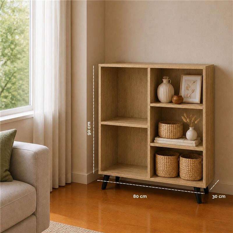 LIBRERIA IN MDF ROVERE CON RIPIANI SFALSATI MISURE: 80X30X90 CM