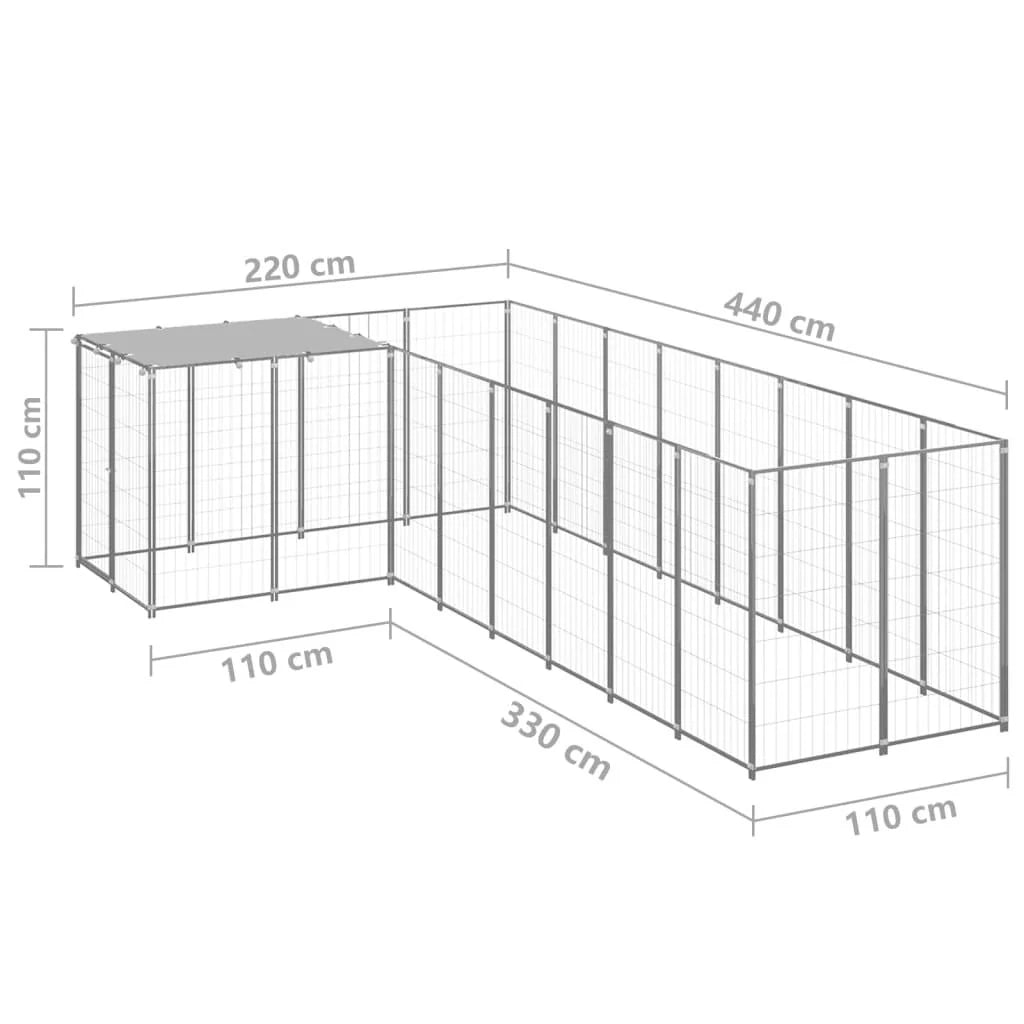 Recinto per animali da esterno per cani in acciaio color argento 6,05 m² 02_0000293