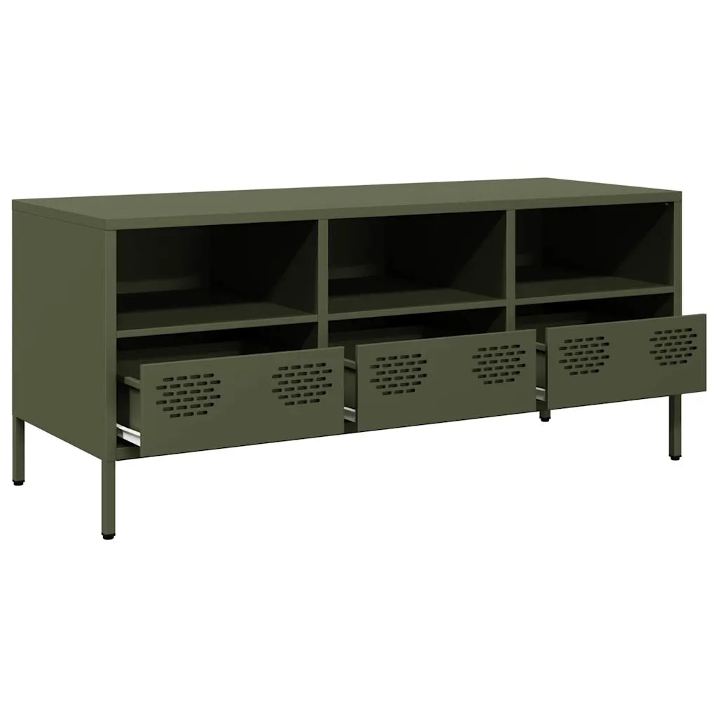 Mobile TV Verde Oliva 101,5x39x43,5cm Acciaio Laminato a Freddo