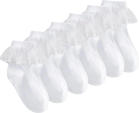 3 paia di calze con ruchè per bambina - calze da ballo per bambina - bianco Una taglia.