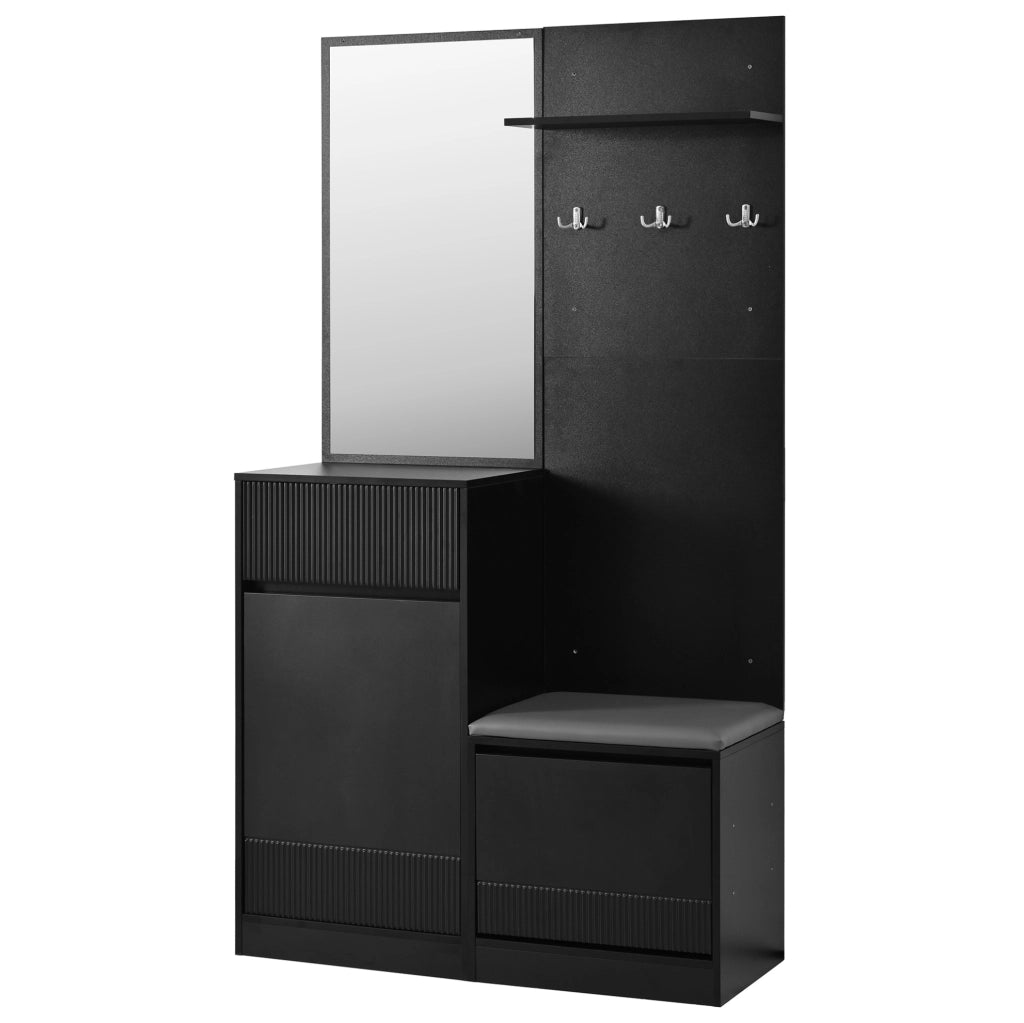 Mobile da ingresso 105x38x190 cm nero in MDF con LED e scarpiera