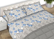 Completo Lenzuola Letto Matrimoniale 100% Cotone Made Italy Dis. Lara CN - 2 Piazze - Azzurro