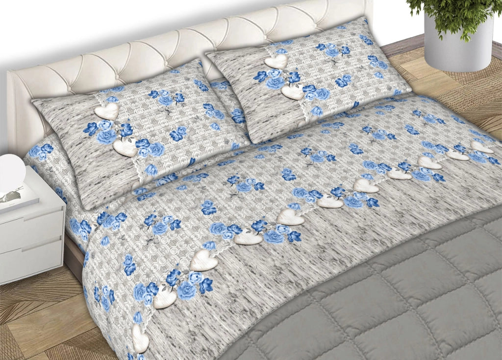 Completo Lenzuola Letto Matrimoniale 100% Cotone Made Italy Dis. Lara CN - 2 Piazze - Azzurro