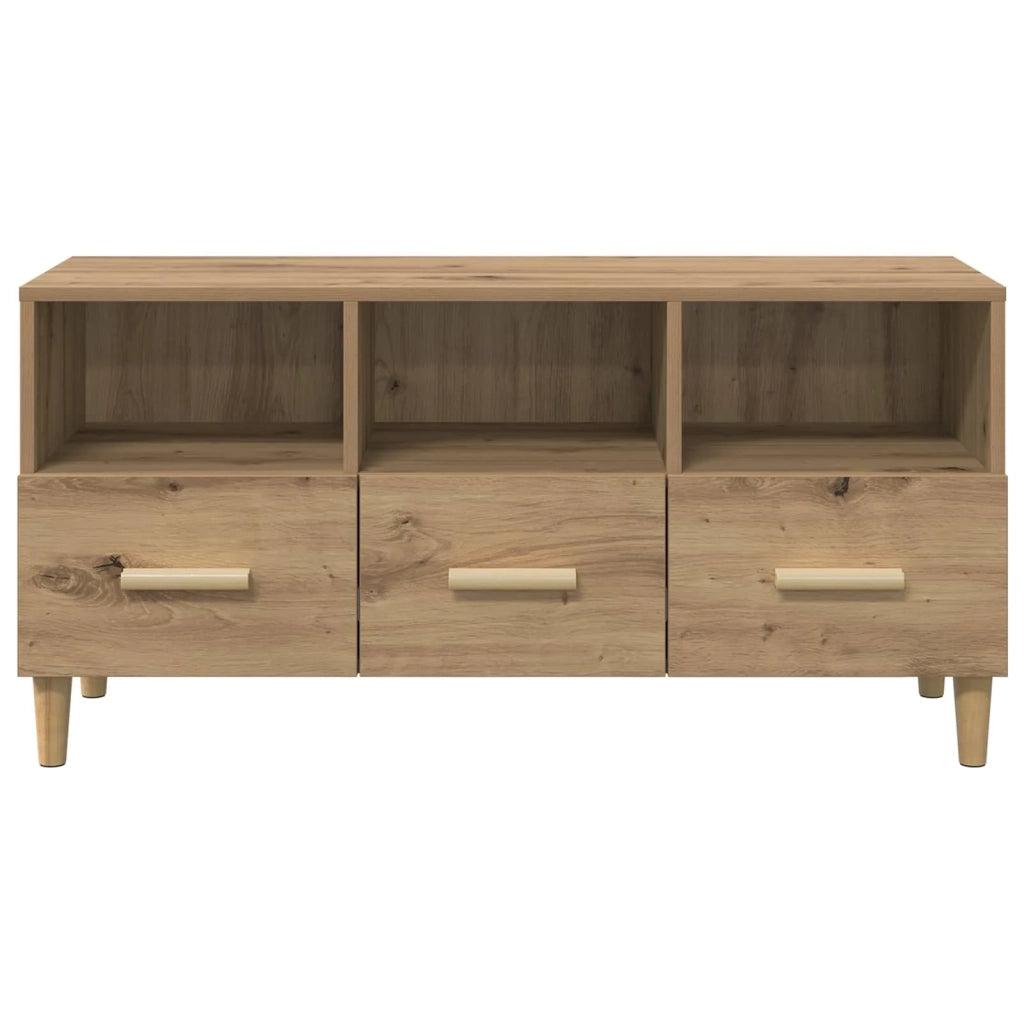 Mobile TV rettangolare moderno con 3 cassetti e ripiani 102 x 35,5 x 50 cm finitura rovere ingegnerizzato 02_0058402