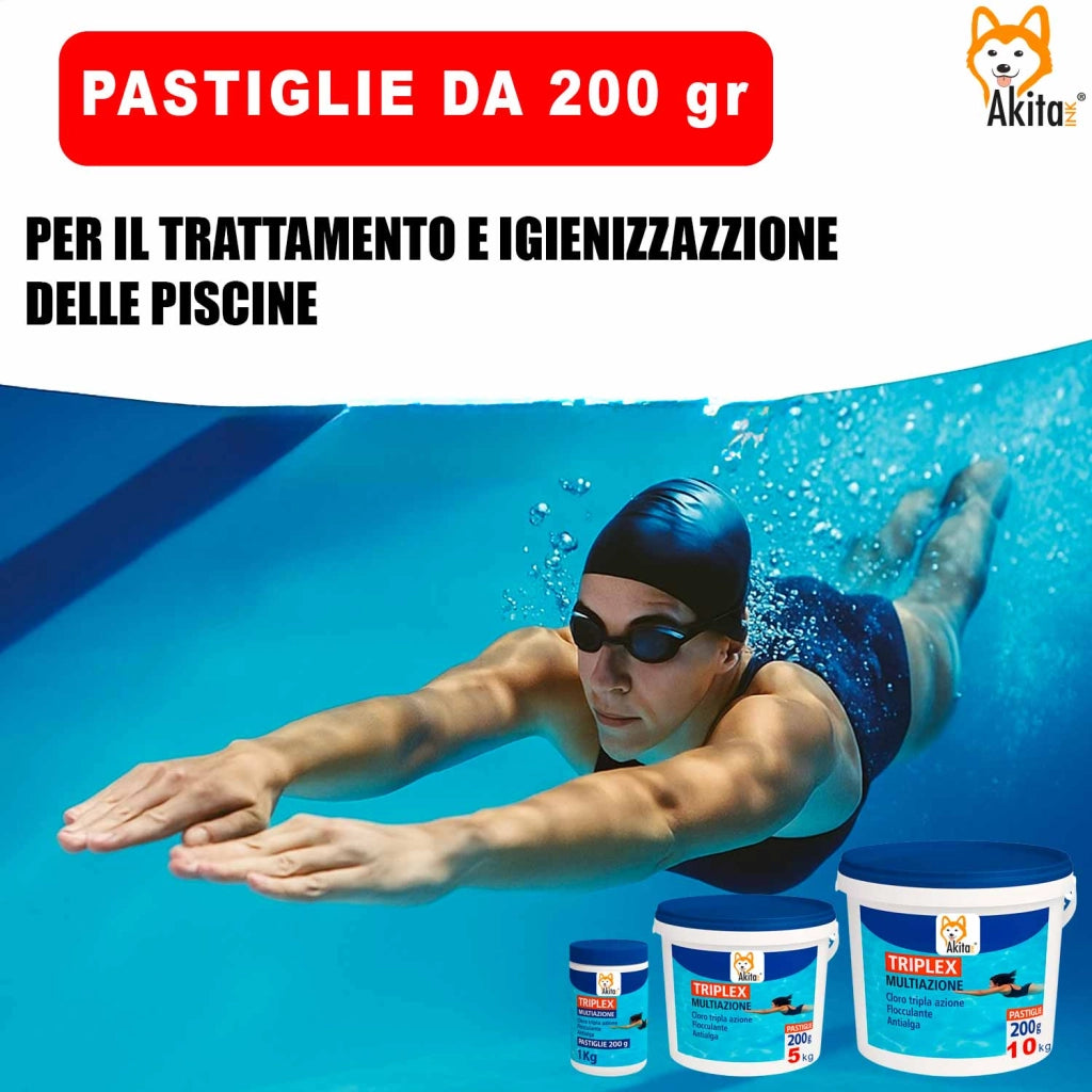 Akitaink Triplex Cloro 3 in 1 Piscina 5 kg Pastiglie 200g