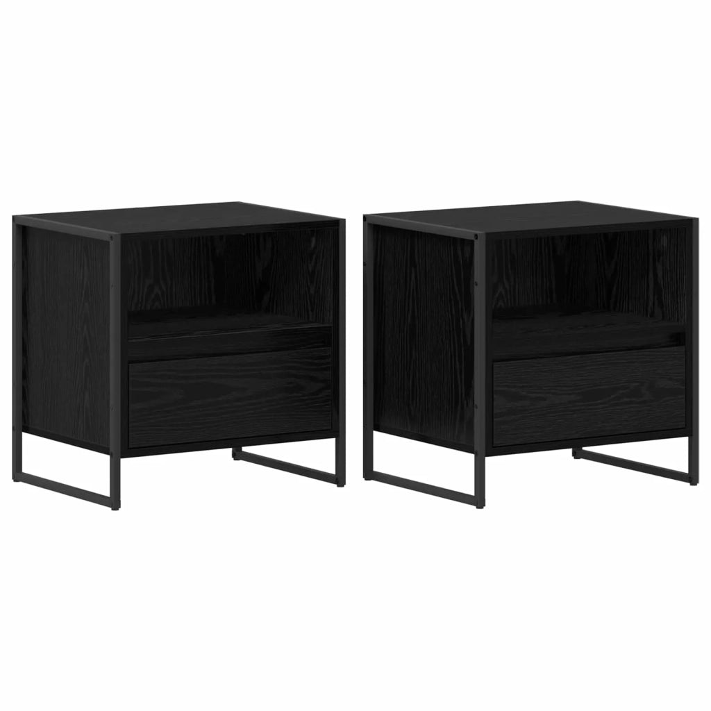 Set di 2 Comodini | Armadio da Notte | Mobiletto da notte Rovere Nero 50 x 39,5 x 50 cm Legno multistrato
