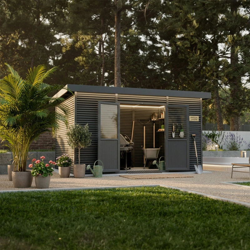 Casetta da giardino in legno composito Onyx 43 - 12 m² - Grigio