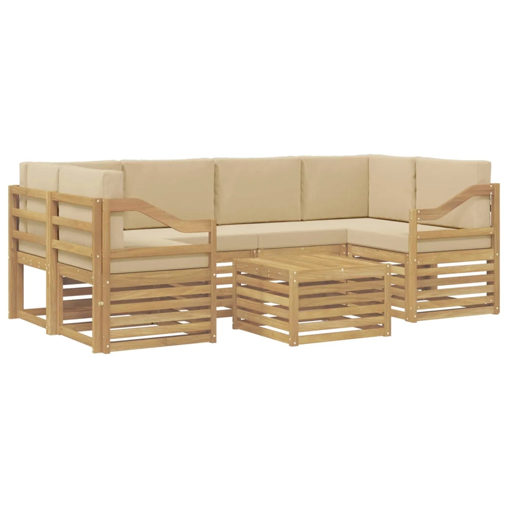 Set di divani da esterno 7 pcs Bianco e Beige Poliestere