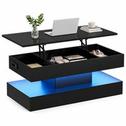 TAVOLINO da caffè alzabile 100x50x42 cm con LED e prese UE nero in truciolare