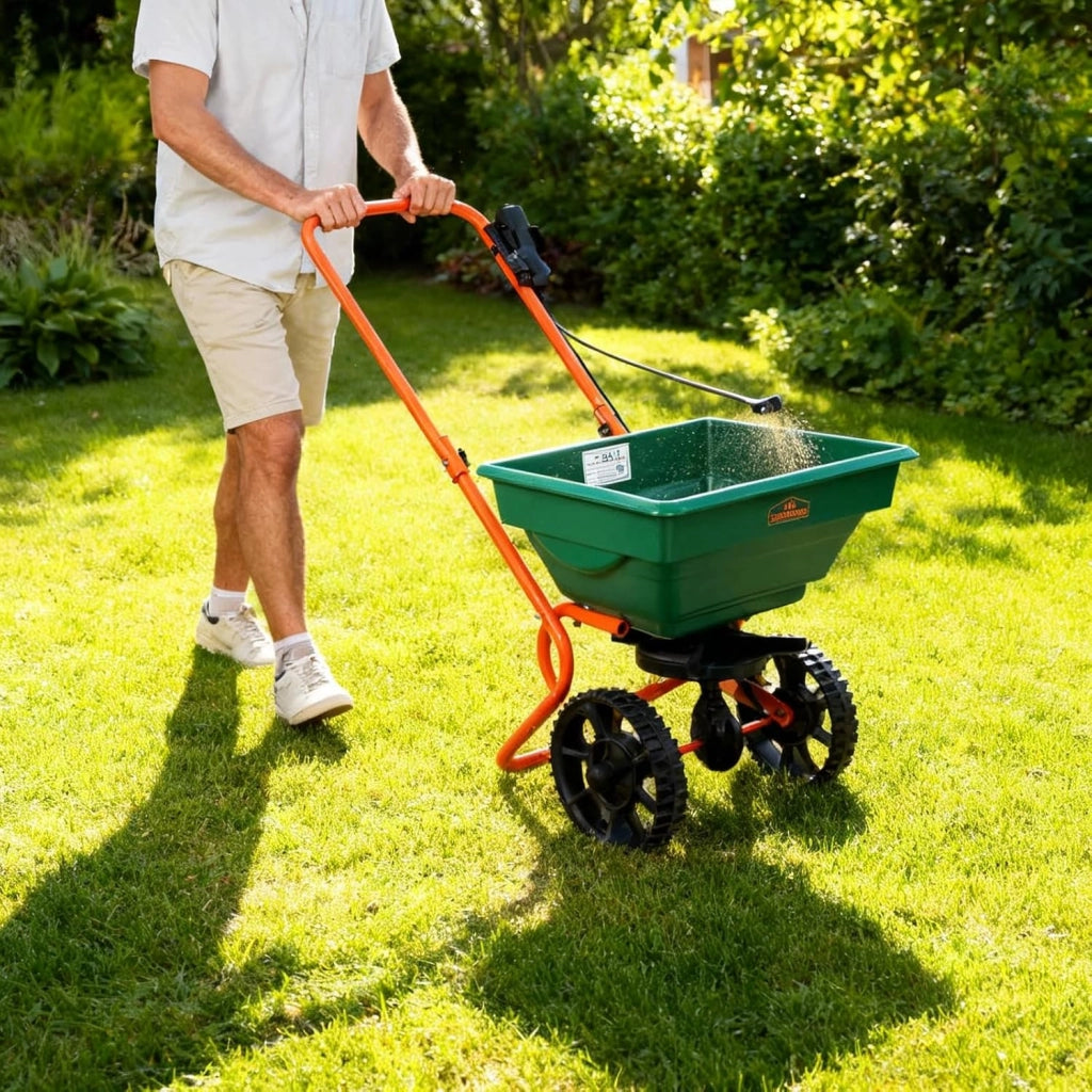Spandiconcime 25L Sale Sabbia Semi Carrello Spargitore Spargisale Spandisemi Prato Giardino
