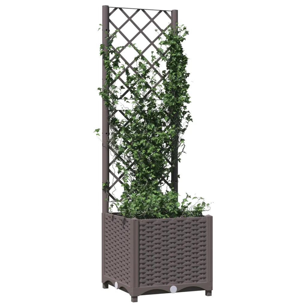 Fioriera da Giardino con Graticcio-Vaso da Esterno-Fioriera con Griglia Marrone 40x40x136 cm in PP
