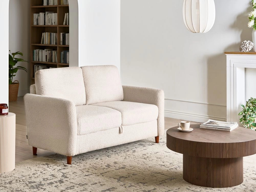 Divano a 2 posti rivestito in velluto a coste con poggiabraccia beige chiaro stile moderno soggiorno