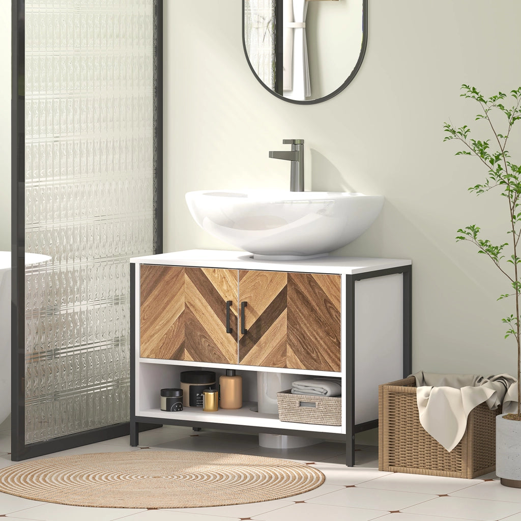 Mobile sottolavabo con 2 ante e ripiano aperto ¨C Xylo ¨C Crema e Noce 80x40x60 cm