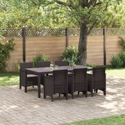 Set da Pranzo da Giardino 7 Pezzi con Cuscini Marrone Polyrattan