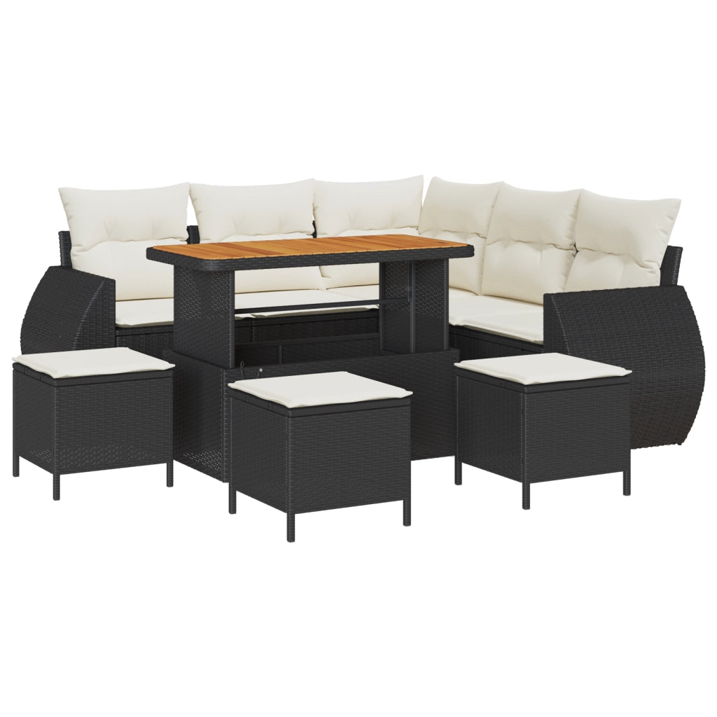 Set Divano Giardino 9 Pezzi con Cuscini Nero Rattan Poliestere Acacia