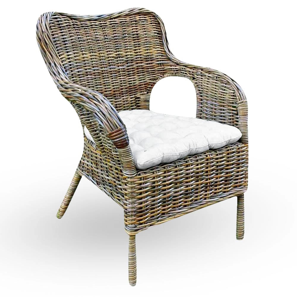 Poltrona sedia da giardino Kariba in rattan color grigio con cuscino in omaggio