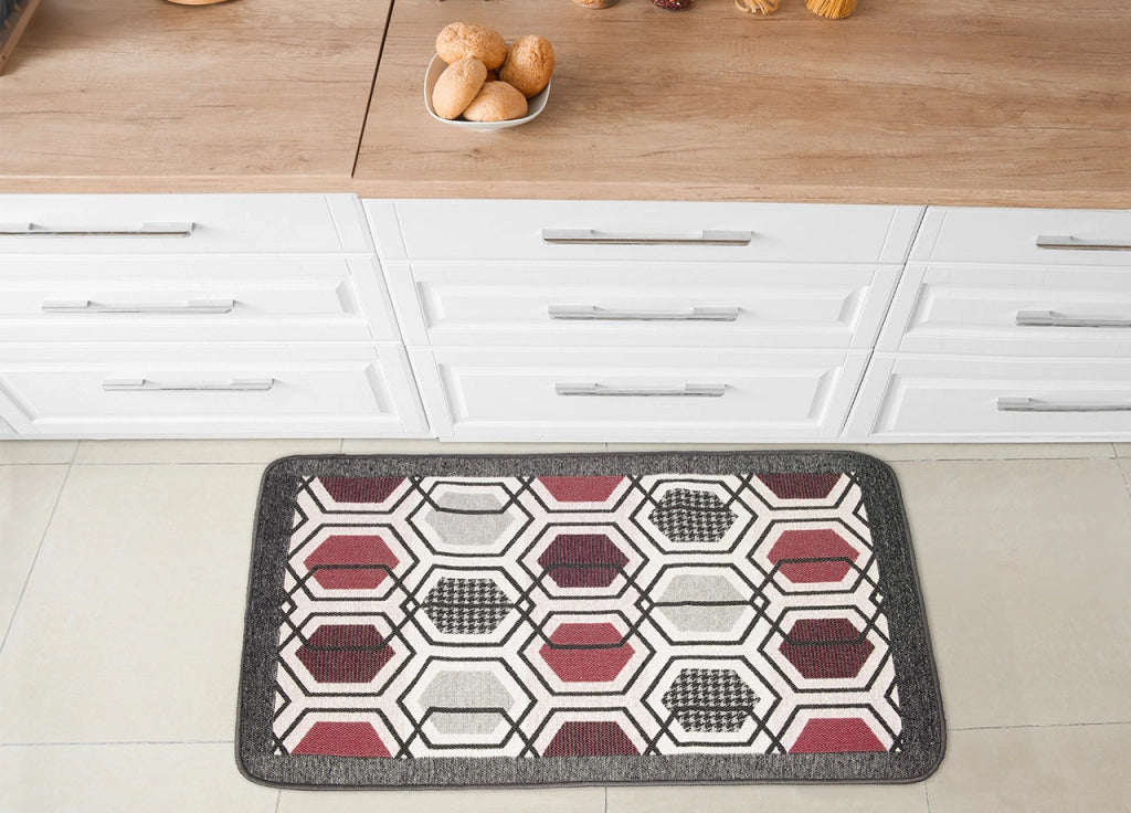 Tappeto Bagno Doccia Antiscivolo Mod. Vietri Tappetino Super Assorbente Cotone Pelo Corto - 45x60 - Rosso