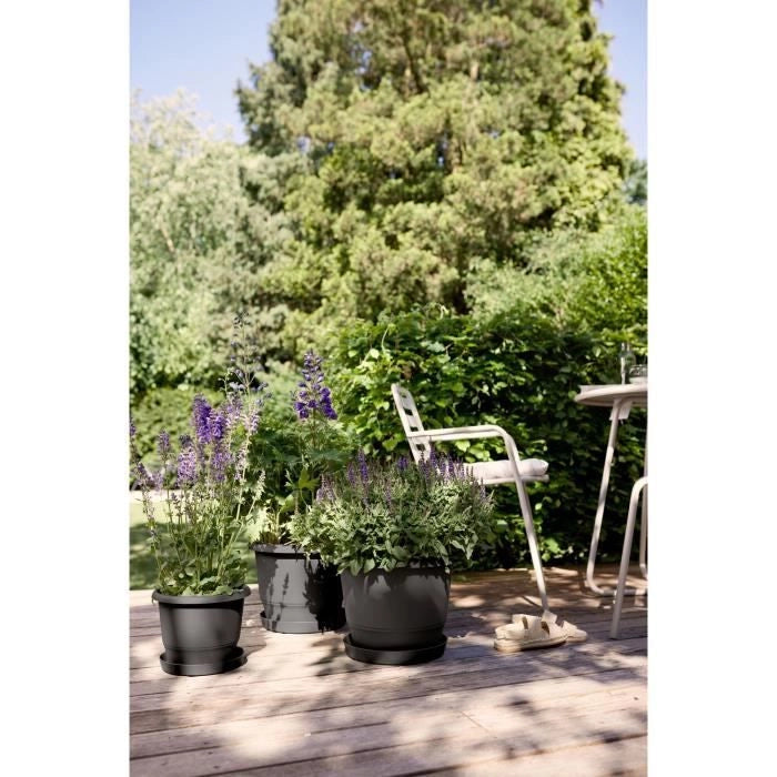 Vaso per fiori - ELHO - Amiga Round 40 - Nero -  39 x H 29 cm - Esterno - 100% riciclato