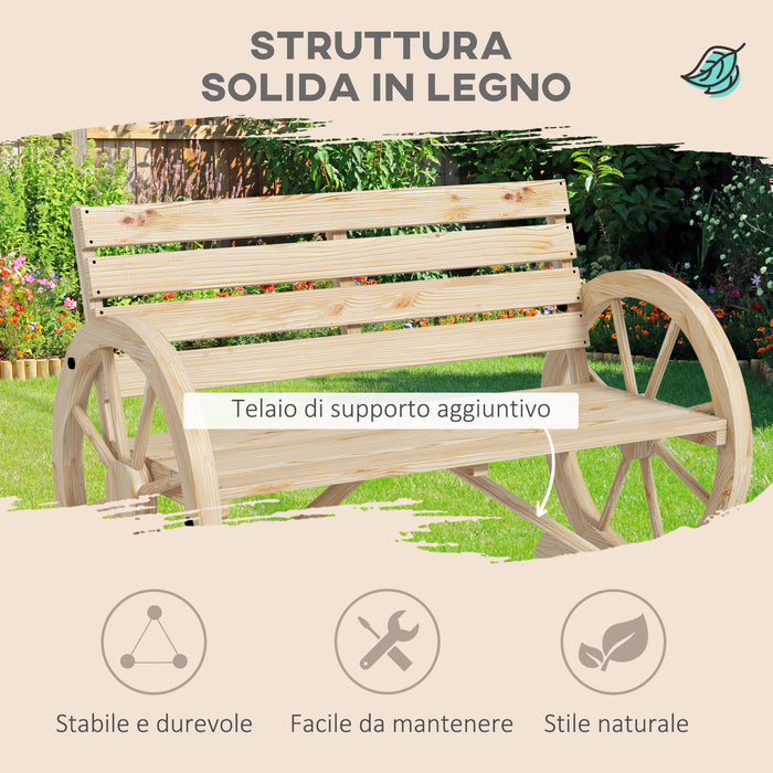 Panchina da Giardino 2 Posti 105,5x56x79 cm con Braccioli a Ruota di Carro in Legno a Doghe