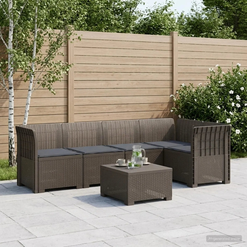 Divano da Giardino 5 Posti con Cuscini Stile Rattan PP 3444049