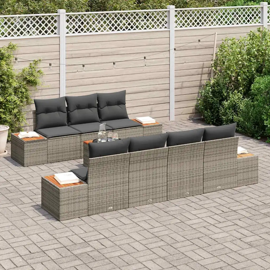 Set Divano da Giardino con cuscino 8 pcs Grigio Poly Rattan 3348040