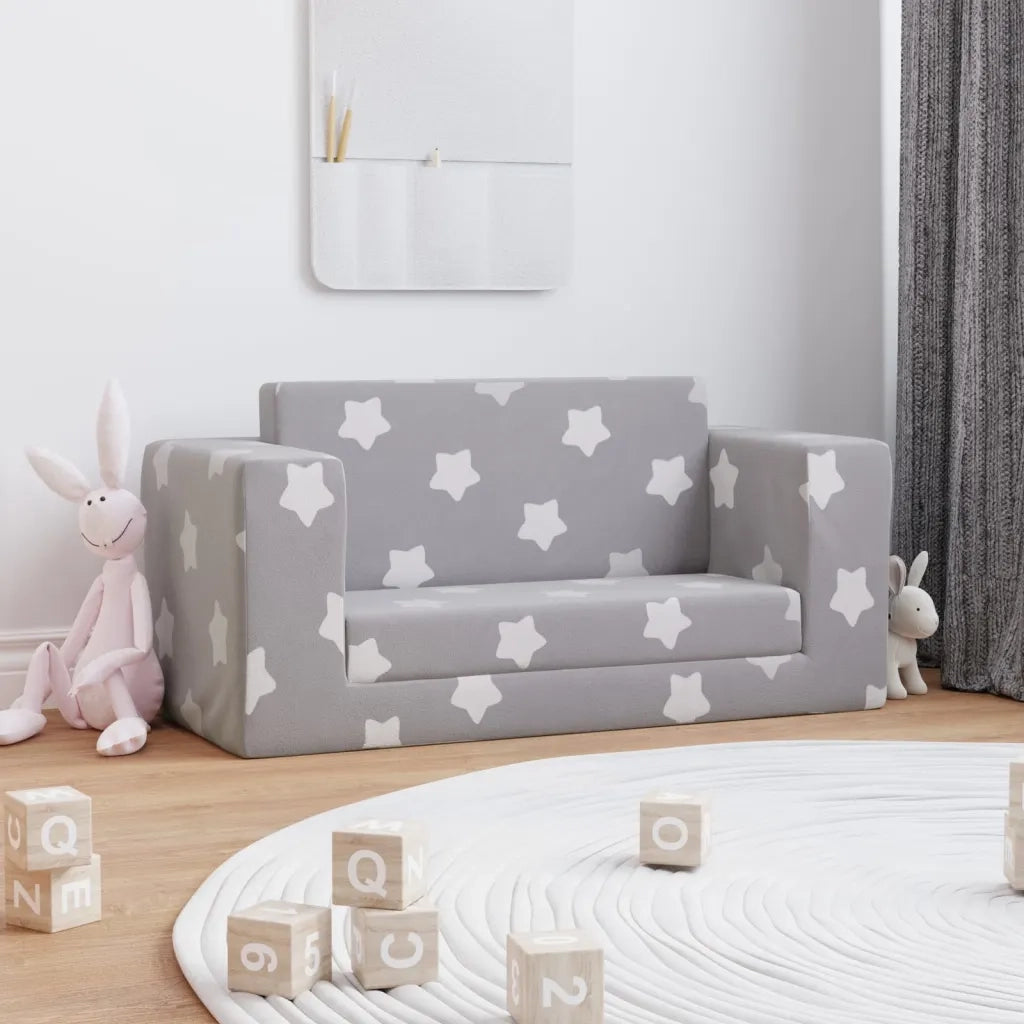 Divano Letto Bambini a 2 Posti-Sofa Letto-Daybed Grigio Chiaro con Stelle Peluche 529787