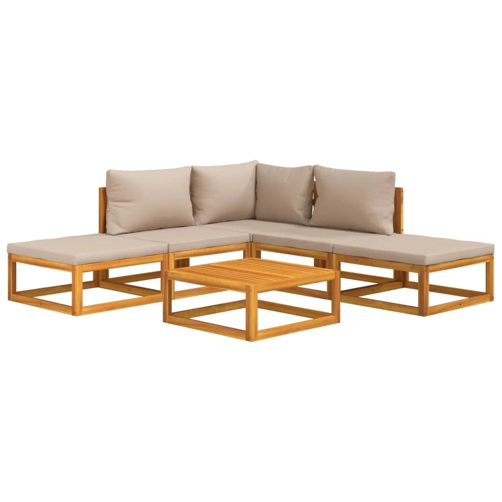 Mobili da giardino mobili da esterno Set di mobili da 6 pezzi con cuscini color tortora in legno massello 02_0016949