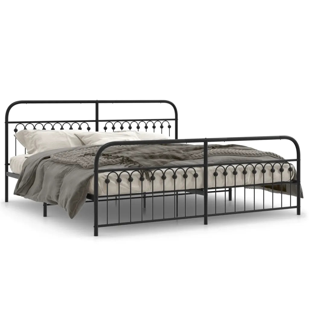Giroletto con Testiera e Pediera Metallo Nero 193x203 cm 376624