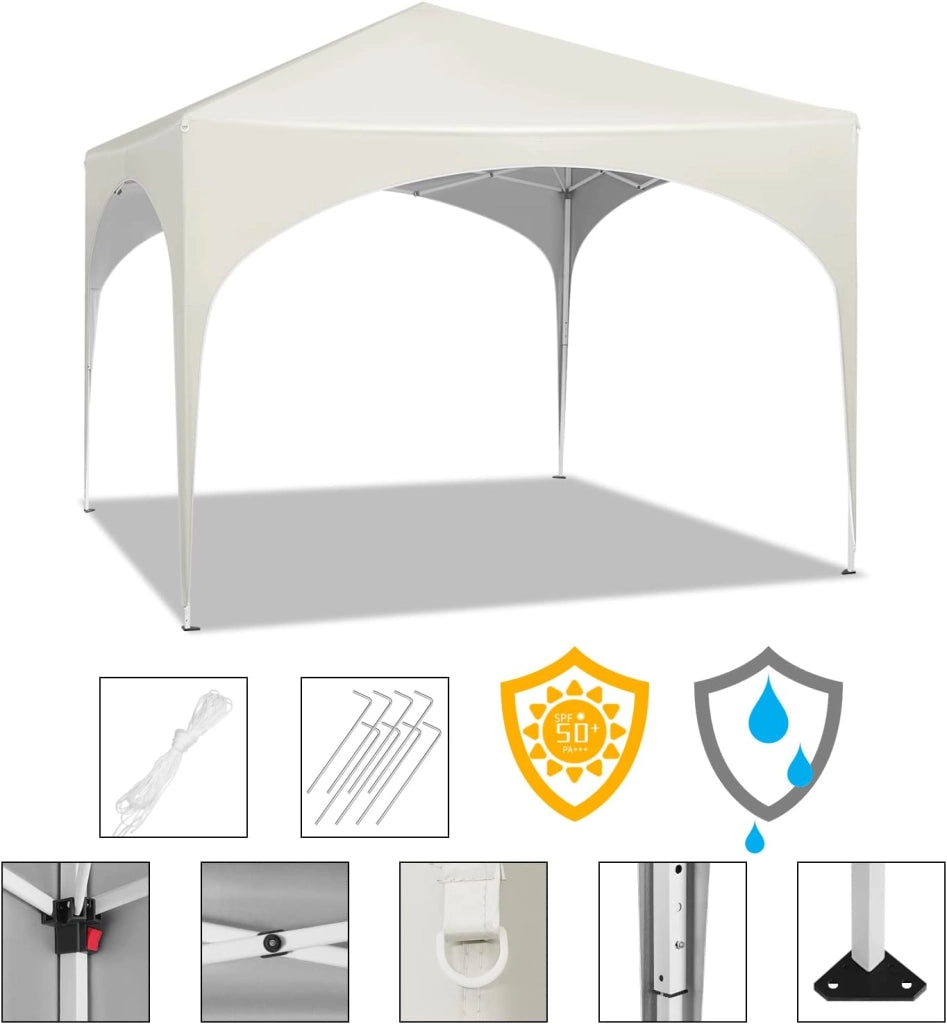 Gazebo da Giardino Richiudibile 3x3m Gazebo Esterno in Ferro Regolabile in Altezza Tendone con Soffitto Semicircolare Pieghevole Protezione Solare, Tende per eventi Facile da Montare Beige