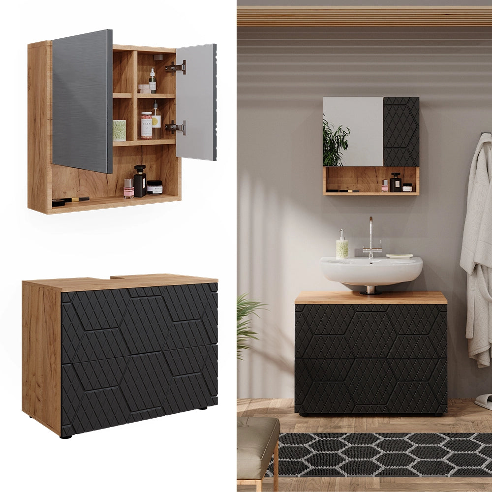 Vicco Set mobili bagno Antracite con struttura a nido d'ape 2 parti
