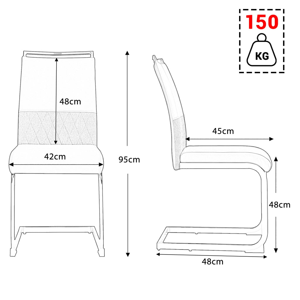 Sedia con schienale alto imbottito design ergonomico con piedini antigraffio metallo bianco 42 × 48 × 95 cm