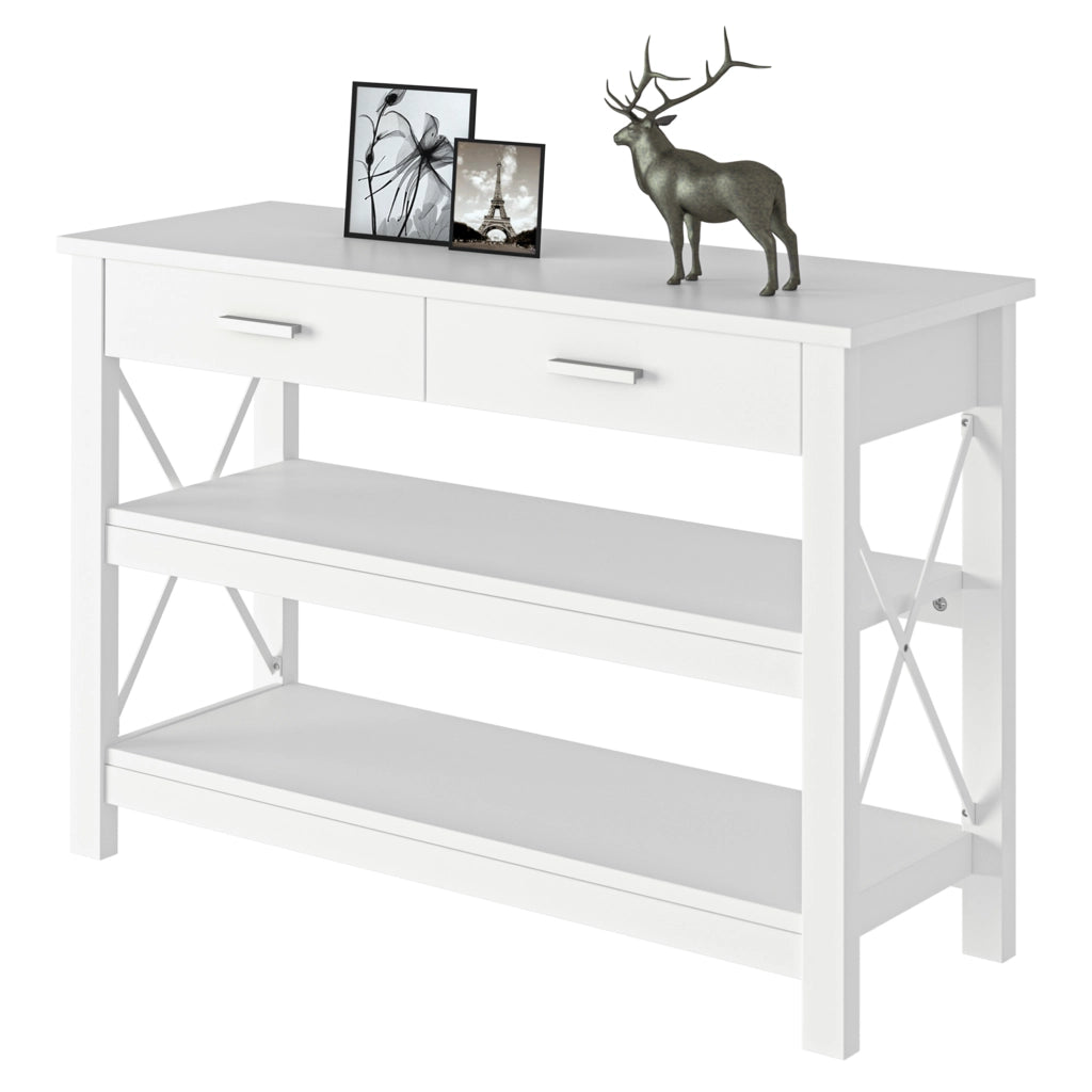 Tavolino da salotto con 2 cassetti e ripiani ¨C zephmum ¨C 105x40x76 cm bianco