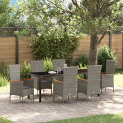 Set da Pranzo per Giardino da 7 Pezzi con Cuscini Rattan Poliestere Grigio