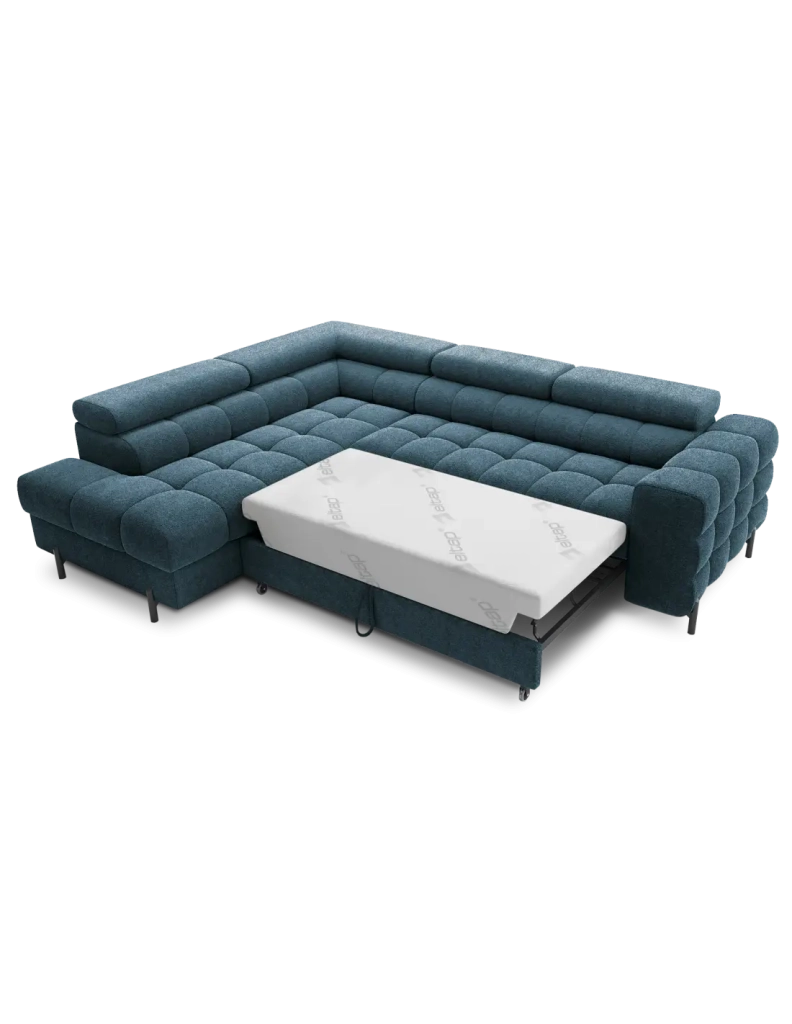 Divano letto Blu scuro FERRUM 5 posti angolo sinistro schiuma HR 276x93x200cm